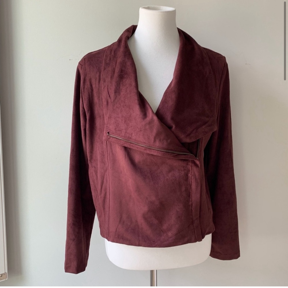 Lysse Fauxe Suede Maroon Moto Jacket Size Small